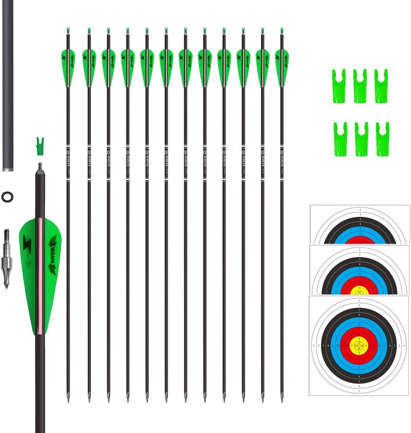 e5e10 31inch Carbon Arrow Archery Targeting Practice Hunting Arrows for Compound & Recurve Bow with Removable Tips(Pack of 12) - Image 1